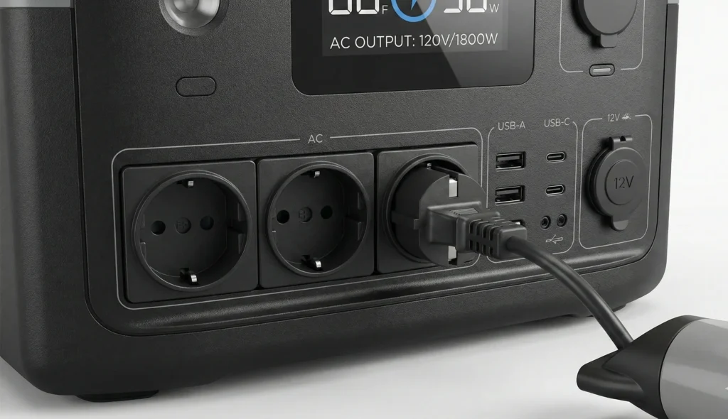 Panel de conexiones y enchufes AC de la EcoFlow Delta 2