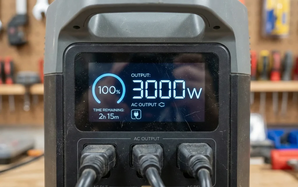 Pantalla EcoFlow Delta Pro mostrando consumo de electrodomésticos