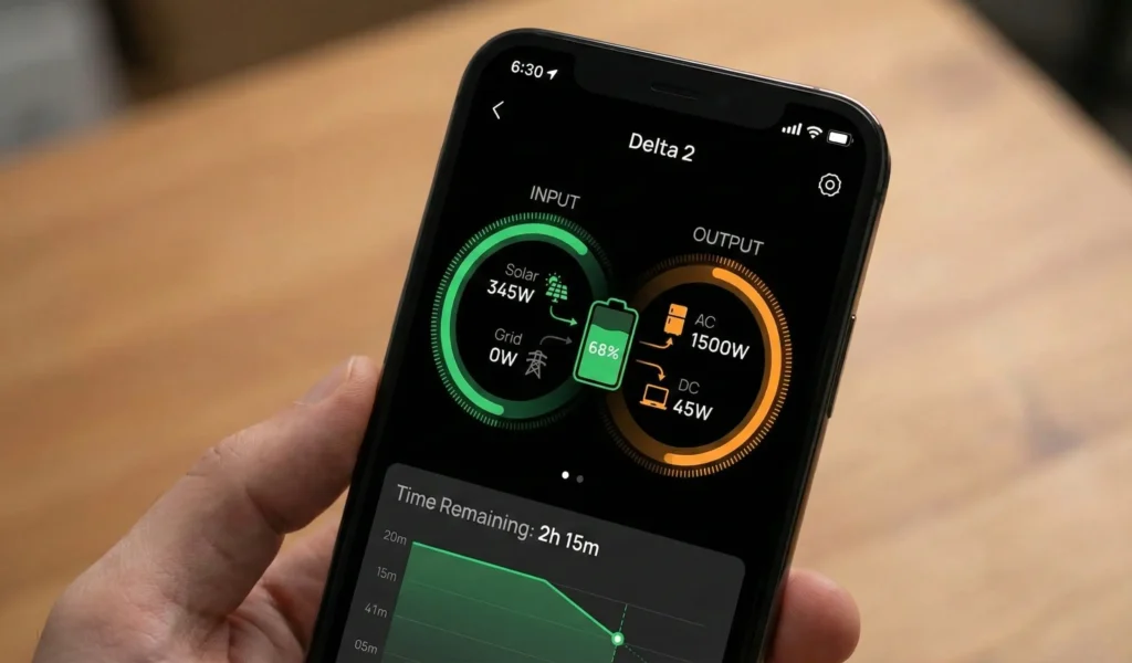 Interfaz de la app EcoFlow controlando la carga de la batería