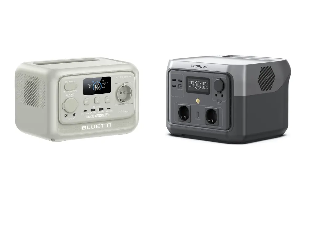 Comparativa visual Bluetti Elite 30 V2 y EcoFlow River 2 Max: las dos mejores estaciones de energía portátiles compactas 2026 side-by-side.