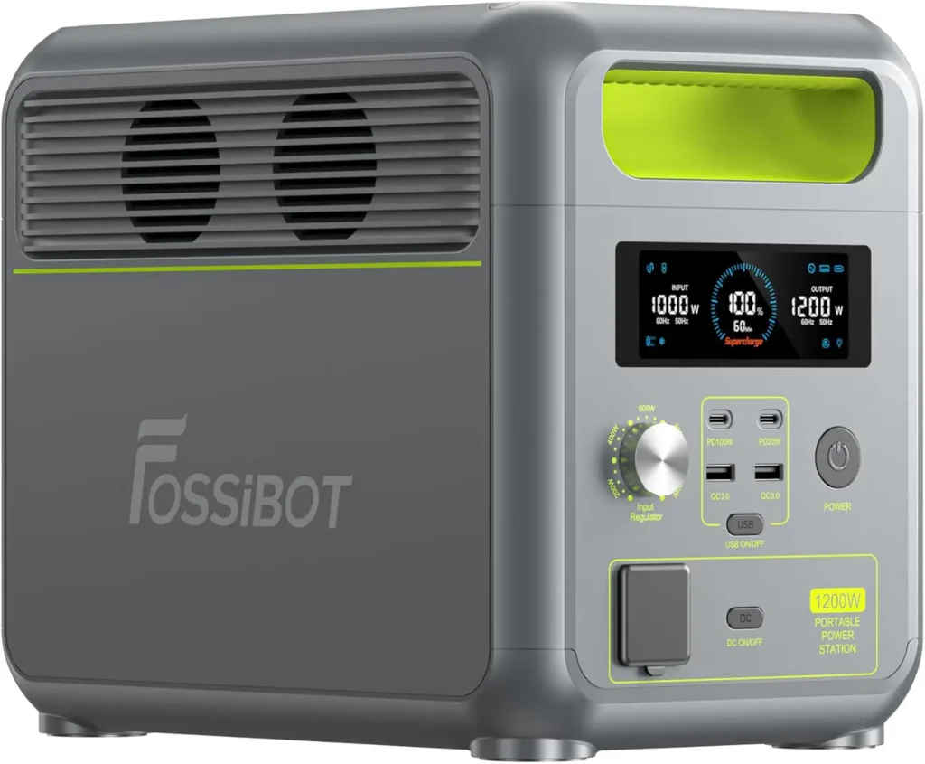 Estación de energía portátil FOSSiBOT F1200 de 1024Wh y 1200W en uso exterior.