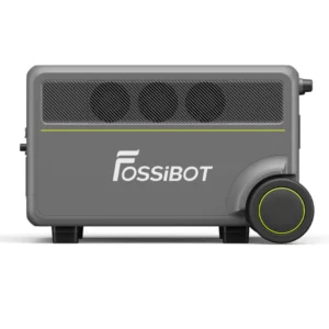Perfil lateral de la FOSSiBOT F7200 mostrando el sistema de refrigeración y las ruedas de transporte.
