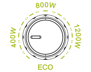 Dial de ajuste de potencia de entrada de la FOSSiBOT F1800 entre 400W y 1200W.