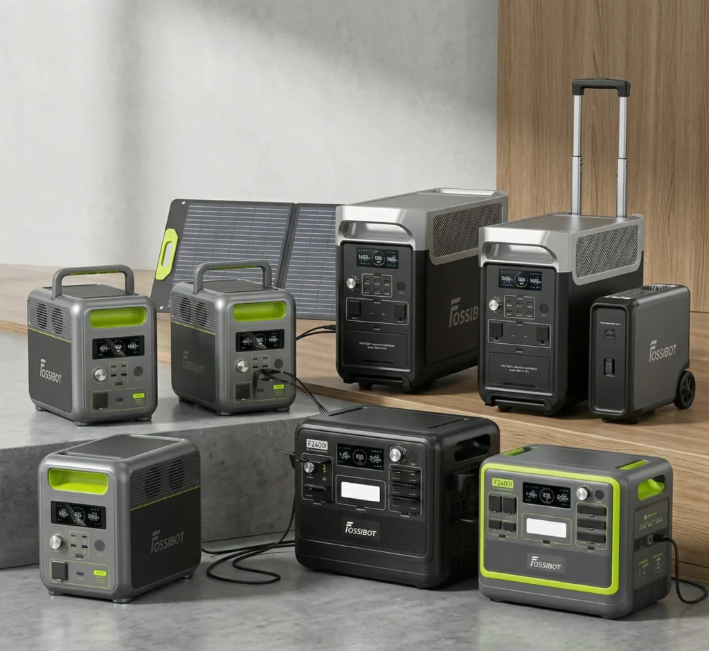 omparativa de las mejores estaciones de energía FOSSiBOT de 2026: modelos F7200, F3600 Pro, F2400 y F1800 para casa y camping.