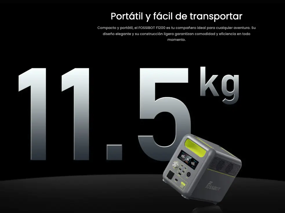 Una mano sosteniendo fácilmente la FOSSiBOT F1200 por su manija de transporte, destacando el peso de 11.5 kg ligero y compacto.