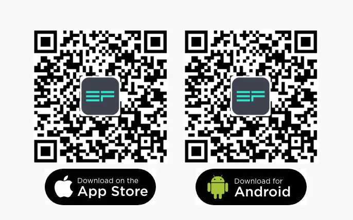Códigos QR oficiales para la descarga de la App de EcoFlow en Apple App Store y Google Play Android.