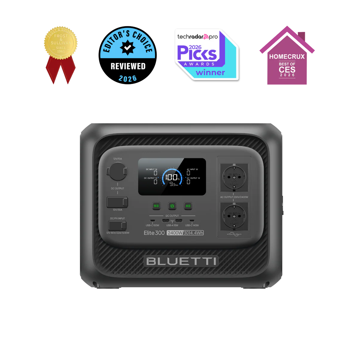 Estación de energía portátil Bluetti Elite 300 con pantalla inteligente y premios tecnológicos 2026.
