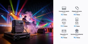 Estación portátil Bluetti Elite 400 suministrando energía a equipos de sonido y luces en un evento al aire libre.