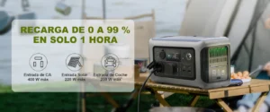 Opciones de recarga rápida de la ALLPOWERS R600: enchufe de pared a 400W, solar a 220W y toma de coche a 200W.