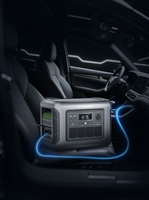Diagrama de la carga mediante la toma de mechero de coche de 12V o 24V para la estación de energía ALLPOWERS R1500 Lite.