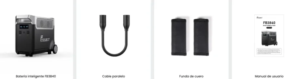 Contenido-de-la-caja-fb3840 Contenido de la caja para la fossibot fb3840, que incluye la batería de expansión para la f3600 pro, el cable, el manual ...