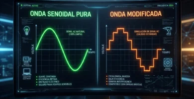 Comparativa gráfica de una onda senoidal pura frente a una onda senoidal modificada