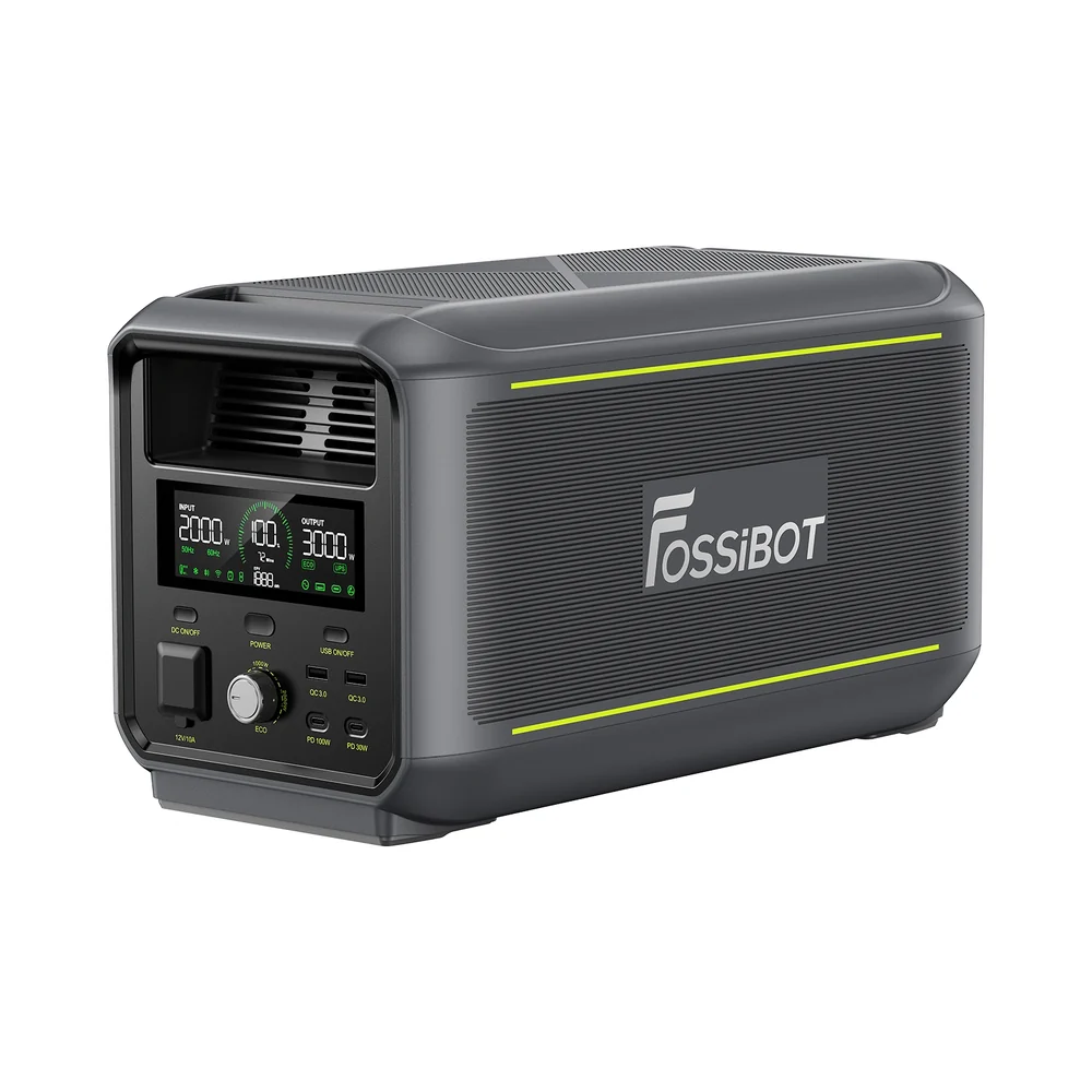 Estación de energía portátil FOSSiBOT F3000 de 3000W y 2048Wh sobre fondo blanco